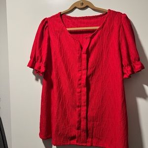 SHEIN VCAY Solid Notched Neck Puff Sleeve Blouse